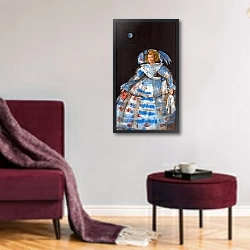 «Menina with Blue Moon» в интерьере классической гостиной с зеленой стеной над диваном