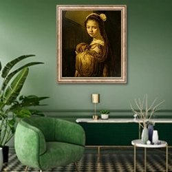 «Picture of a Young Girl» в интерьере гостиной в зеленых тонах