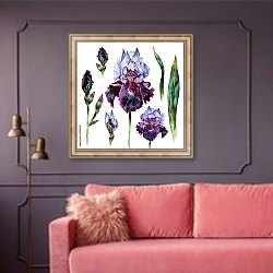 «Строение ирисов» в интерьере гостиной с розовым диваном