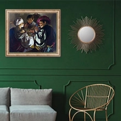 «Концерт 2» в интерьере классической гостиной с зеленой стеной над диваном