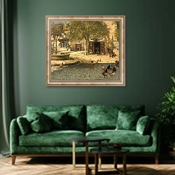 «A Provencal Forge» в интерьере зеленой гостиной над диваном
