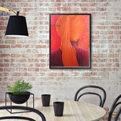 «Orange Turban on Red» в интерьере кухни в стиле лофт с кирпичной стеной