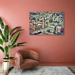 «Вид на Лондон с высоты» в интерьере современной гостиной в розовых тонах