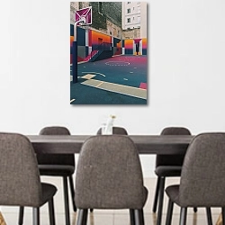 «Красочная баскетбольная площадка во дворе» в интерьере переговорной комнаты в офисе