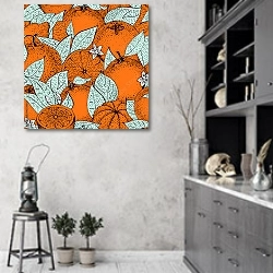 «Эскиз с апельсинами» в интерьере современной кухни в серых тонах