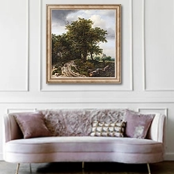 «Дорога к удаленному дому, извивающаяся между деревьями» в интерьере гостиной в классическом стиле над диваном