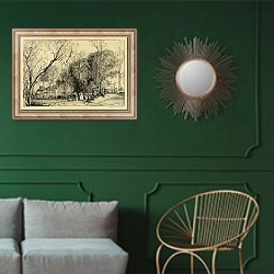 «Без названия 220» в интерьере классической гостиной с зеленой стеной над диваном