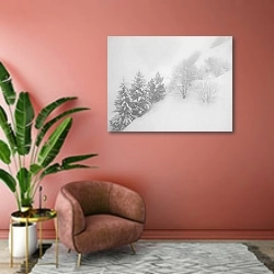 «Французские Альпы. Куршевель. Призрачные деревья» в интерьере современной гостиной в розовых тонах