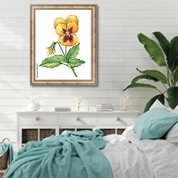«Желтый цветок анютиных глазок» в интерьере спальни в стиле прованс с голубыми деталями