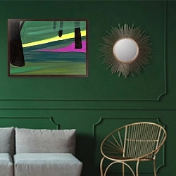 «Kensington Gardens Series: Light in the Park» в интерьере классической гостиной с зеленой стеной над диваном