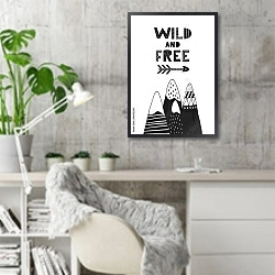 «Wild and free  1» в интерьере кабинета в скандинавском стиле с бетонной стеной