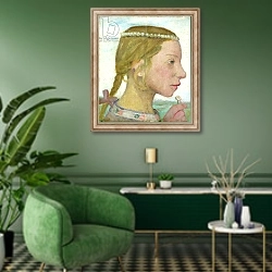 «A Young Girl» в интерьере гостиной в зеленых тонах