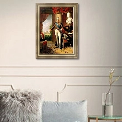 «Портрет графа Николая Петровича Шереметева 2» в интерьере гостиной в оливковых тонах