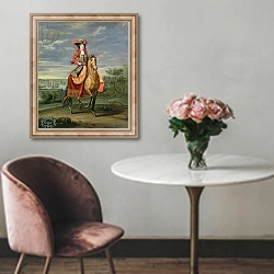 «La Comtesse de Soissons Riding with a View of the Chateau de Vincennes» в интерьере в классическом стиле над креслом