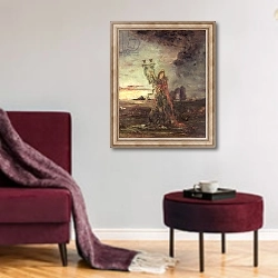 «Arion, 1891» в интерьере гостиной в бордовых тонах