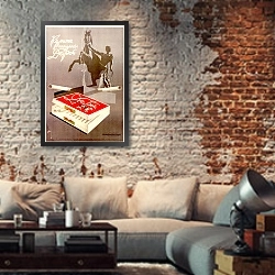 «Ретро-Реклама 254» в интерьере гостиной в стиле лофт с кирпичной стеной