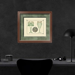 «Abstract design based on leaves» в интерьере кабинета в черных цветах над столом