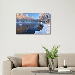 «Река Истра, Россия» в интерьере современной светлой гостиной над диваном