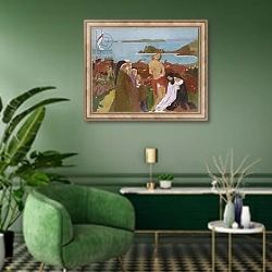 «Saint Sebastian by the sea, 1912» в интерьере гостиной в зеленых тонах