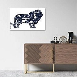 «Символы Африки в силуэте льва» в интерьере комнаты в скандинавском стиле над комодом
