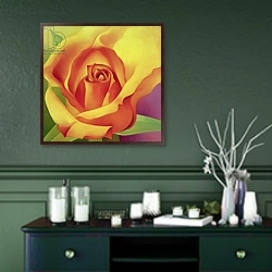 «The Rose, 2000» в интерьере прихожей в зеленых тонах над комодом