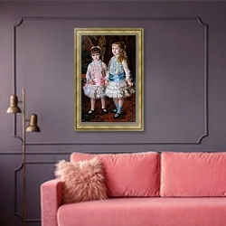 «Pink and Blue or, The Cahen d'Anvers Girls, 1881» в интерьере гостиной с розовым диваном