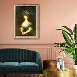 «Portrait of Queen Maria Luisa wife of King Charles IV of Spain 2» в интерьере классической гостиной над диваном