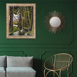 «Undergrowth, 1910» в интерьере классической гостиной с зеленой стеной над диваном
