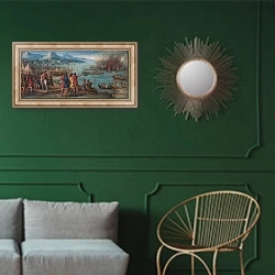 «Морское сражение 3» в интерьере классической гостиной с зеленой стеной над диваном