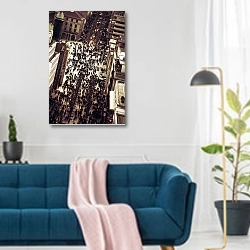 «Человеческий поток на улице Германии» в интерьере современной гостиной над синим диваном