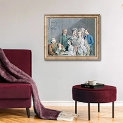 «The family of Charles Schaw, 9th Baron Cathcart» в интерьере гостиной в бордовых тонах