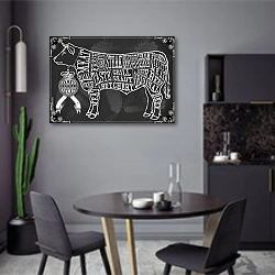 «Говядина, винтажная схема резки мяса» в интерьере современной кухни в серых цветах