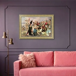 «Battle of Borodino, 7th September 1812» в интерьере гостиной с розовым диваном
