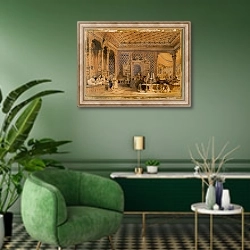 «Interior of a Turkish Caffinet, Constantinople, 1838» в интерьере гостиной в зеленых тонах