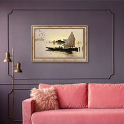«Venice, The End of the Day» в интерьере гостиной с розовым диваном