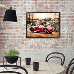 «Автомобили в искусстве» в интерьере кухни в стиле лофт с кирпичной стеной