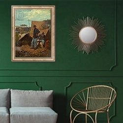 «Home, Sweet Home, c.1863» в интерьере классической гостиной с зеленой стеной над диваном