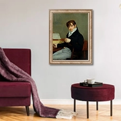 «Portrait of Pierre Zimmermann 1808» в интерьере гостиной в бордовых тонах