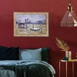«The Flood, 1910» в интерьере спальни с акцентной стеной