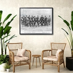 «Group Portrait of African American Bricklayers Union, Jacksonville, Florida, c.1899» в интерьере комнаты в стиле ретро с плетеными креслами
