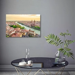 «Италия. Панорама Вероны» в интерьере современной гостиной в серых тонах