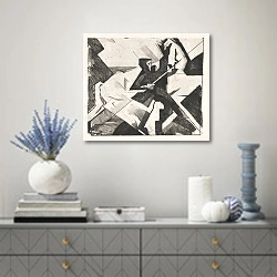 «Man en paard» в интерьере современной гостиной с голубыми деталями