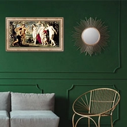 «The Judgement of Paris, 1639» в интерьере классической гостиной с зеленой стеной над диваном