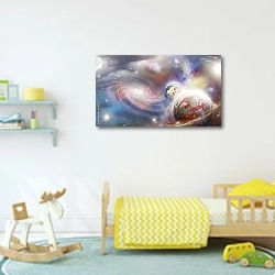 «Планеты в спиральной галактике» в интерьере детской комнаты для мальчика с игрушками
