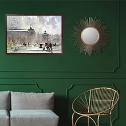 «Breezy Day, Tuilleries Gardens, 1996» в интерьере классической гостиной с зеленой стеной над диваном