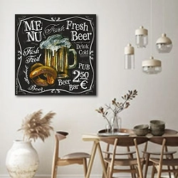 «Грифельная доска с пивом и кренделем» в интерьере кухни в стиле ретро над обеденным столом