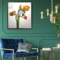 «Bendy Poppies, 1995» в интерьере в классическом стиле с зеленой стеной