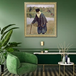 «The Hermit, 1888» в интерьере гостиной в зеленых тонах