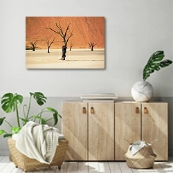 «Высохшие деревья в пустыне Деад Фляй, Намибия, Южная Африка» в интерьере современной комнаты над комодом