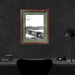 «View of Old London Bridge 2» в интерьере кабинета в черных цветах над столом